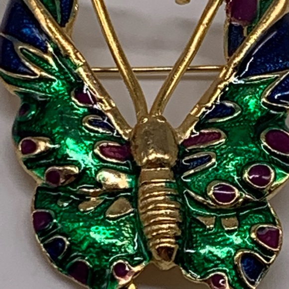 Vintage Butterfly Brooch Figural Enamel Gold Tone - Picture 4 of 6